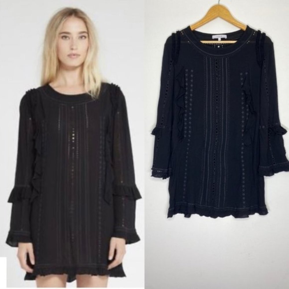 IRO Jeyss Ruffle and Eyelet Bell Sleeve Mini Dressโ Women Size 36 (4)